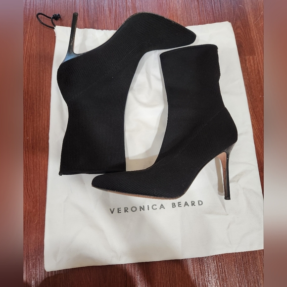 Veronica Beard Black Lisa Knit Sock Women's Boots Stretch Heeled Bootie